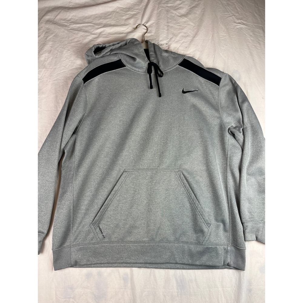 Nike‎ Therma-FIT Mens XXL Grey Textured Pullover Hoodie Black Accents